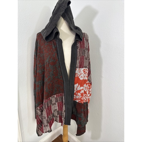 Free People Autumn Patchwork Poncho Cardigan XS/S Hood Dolman Sleeve Boho - Picture 2 of 16